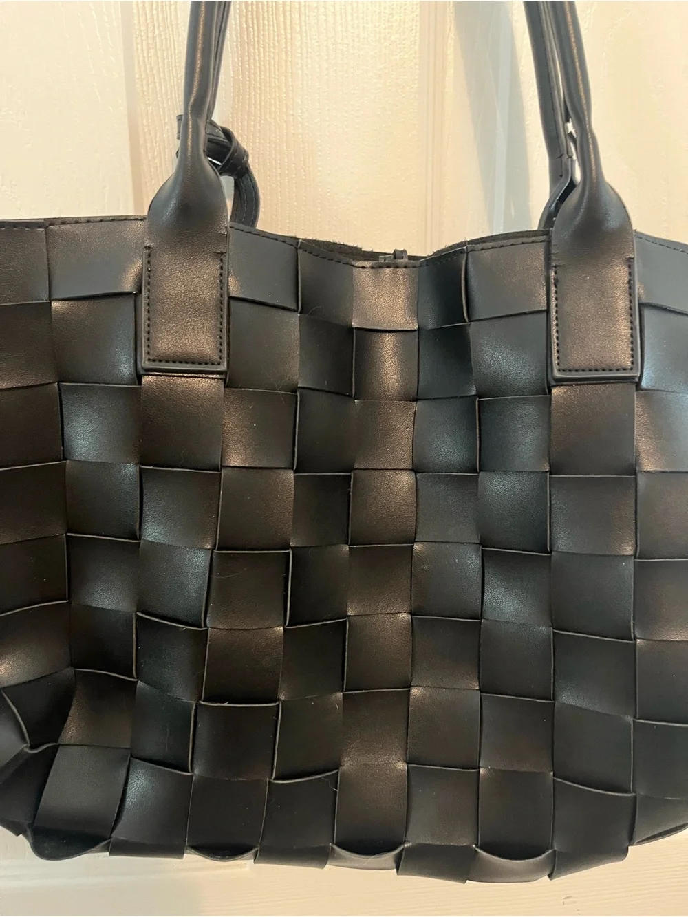 Steve Madden Black Woven Oversized Tote Quiet Luxury Bag NWOT